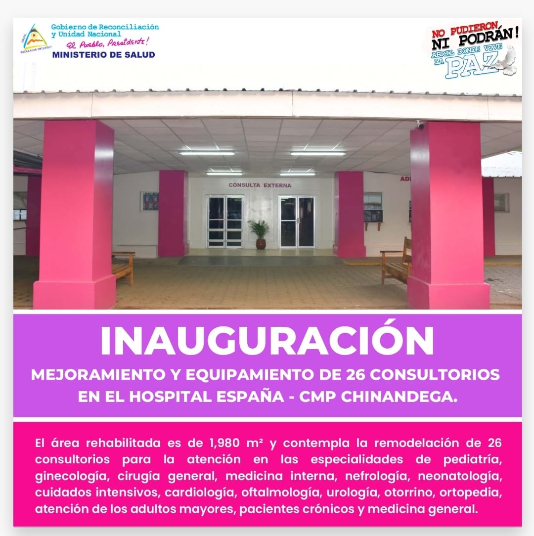 Gobierno Sandinista inaugurará mejoramiento del Hospital España-XMP en Chinandega