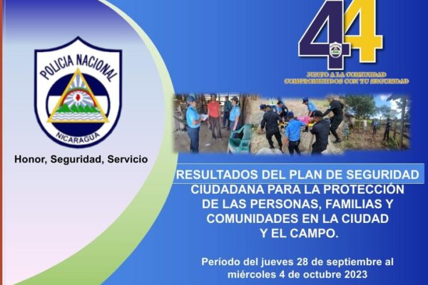 Más de 18 mil servicios de vigilancia y patrullaje garantizados por la Policía Nacional en Nicaragua