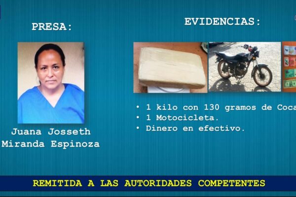 Policía Nacional ocupa más de un kilo de cocaína en Tipitapa y captura a presunta traficante