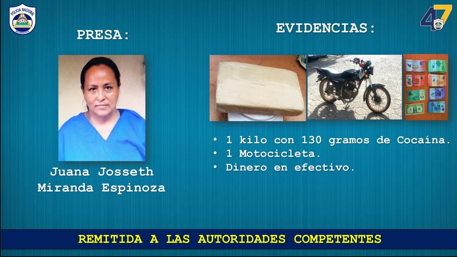 Policía Nacional ocupa más de un kilo de cocaína en Tipitapa y captura a presunta traficante
