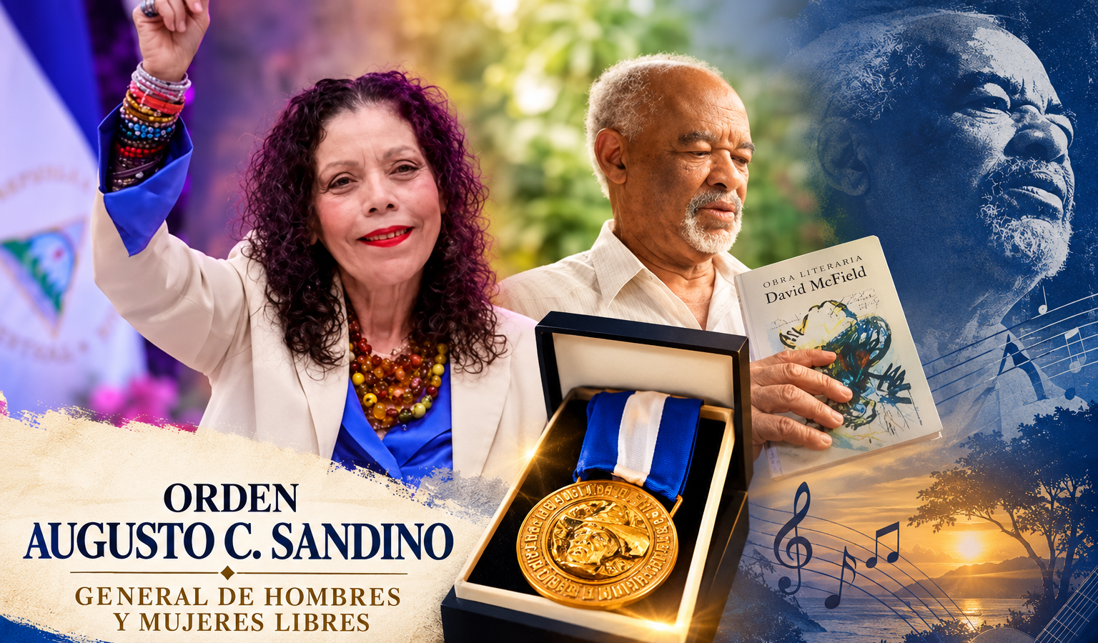 Compañera Rosario Murillo anuncia la entrega de la Orden Augusto C. Sandino al poeta David McField