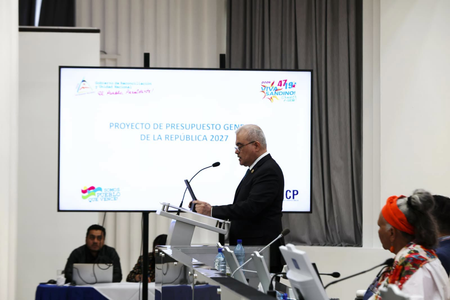 Ovidio Reyes presenta el proyecto de Presupuesto General de la República 2027 ante la Asamblea Nacional de Nicaragua.